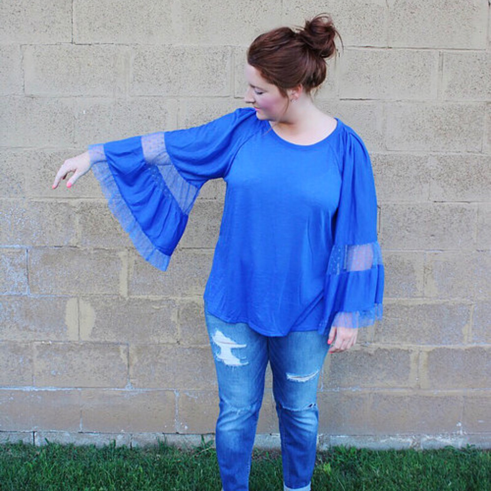 Plus Size Blue Bell Sleeve Top